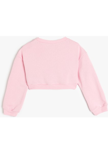 Bisiklet Yaka Uzun Kollu Basic Crop Sweatshirt