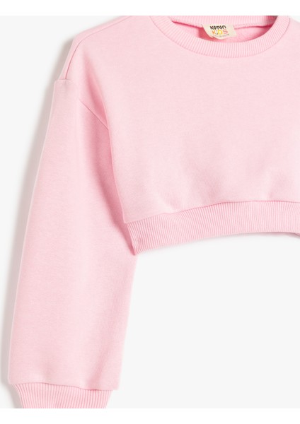 Bisiklet Yaka Uzun Kollu Basic Crop Sweatshirt