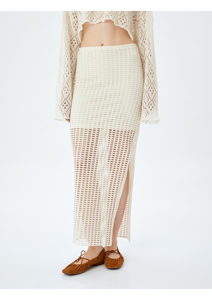 Midi Boy Astarlı Yırtmaçlı Ajurlu Yüksek Bel Kalem Etek modelleri