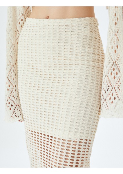 Midi Boy Astarlı Yırtmaçlı Ajurlu Yüksek Bel Kalem Etek indirimleri