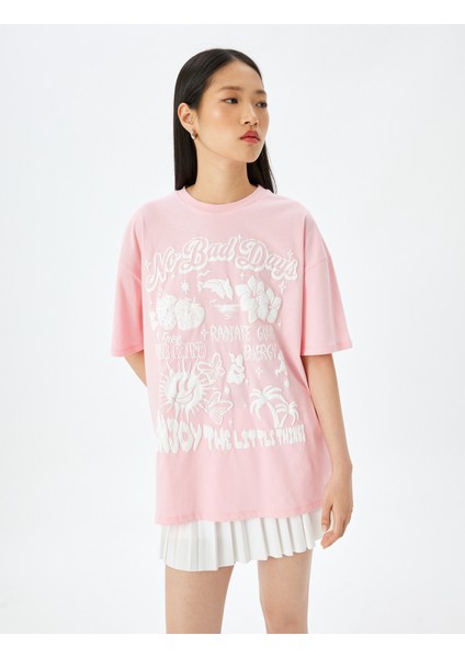 Slogan Baskılı Oversize Bisiklet Yaka Kısa Kollu Tişört fiyatları