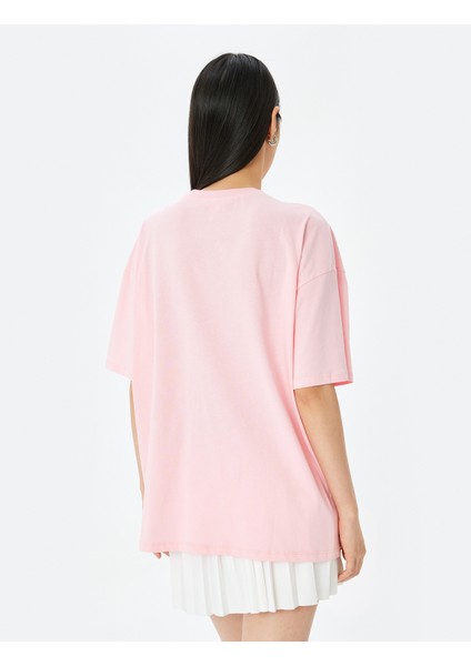 Slogan Baskılı Oversize Bisiklet Yaka Kısa Kollu Tişört fırsatları