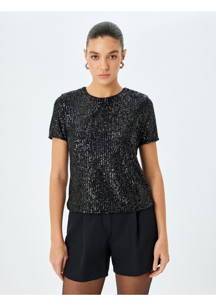 Pullu Payetli Kısa Kollu Abiye Bluz modelleri