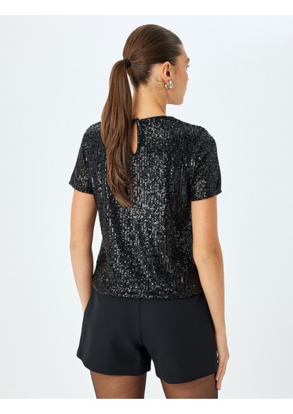 Pullu Payetli Kısa Kollu Abiye Bluz fırsatları