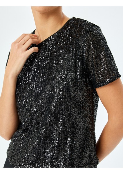 Pullu Payetli Kısa Kollu Abiye Bluz indirimleri