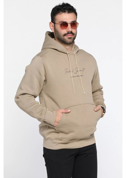 Üç Iplik Şardonlu Kanguru Cepli Erkek Sweatshirt