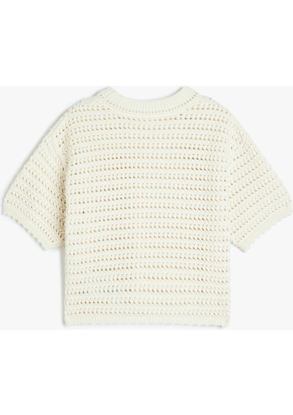 Kısa Kollu Bisiklet Yaka Ajurlu Triko Kazak fiyatları