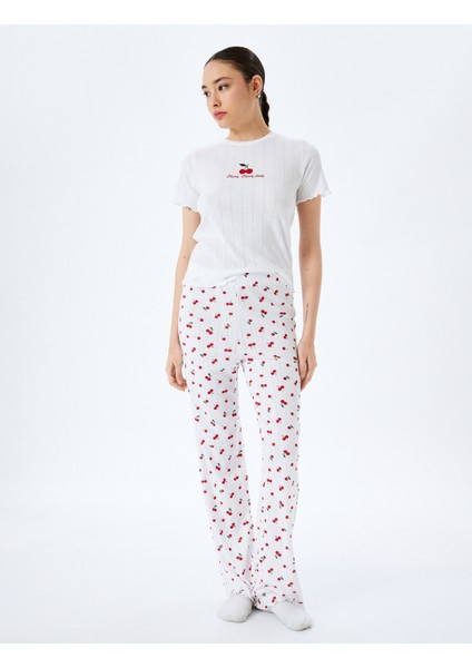 Kiraz Baskılı Pamuk Karışımlı 2'li Pijama Takımı