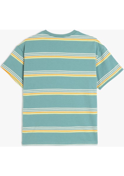 Pamuklu Çizgili Bisiklet Yaka Kısa Kollu Oversize Tişört fiyatları