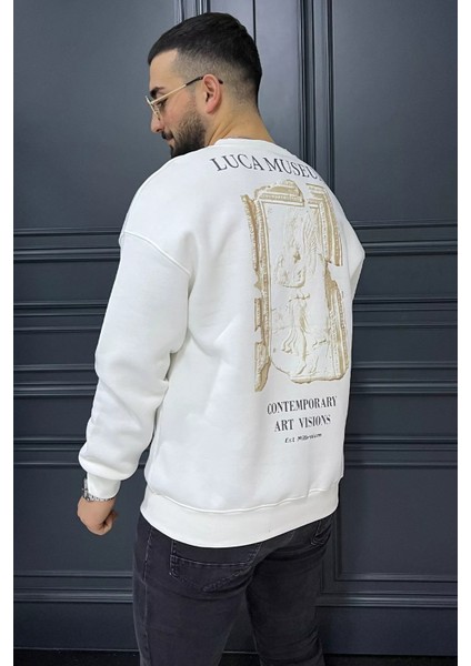 Baskılı Üç Iplik Şardonlu Bisiklet Yaka Erkek Sweatshirt