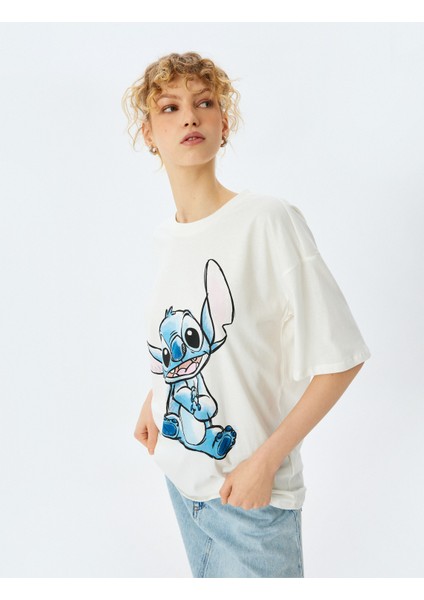 Stitch Lisanslı Baskılı Oversize Kısa Kollu Tişört