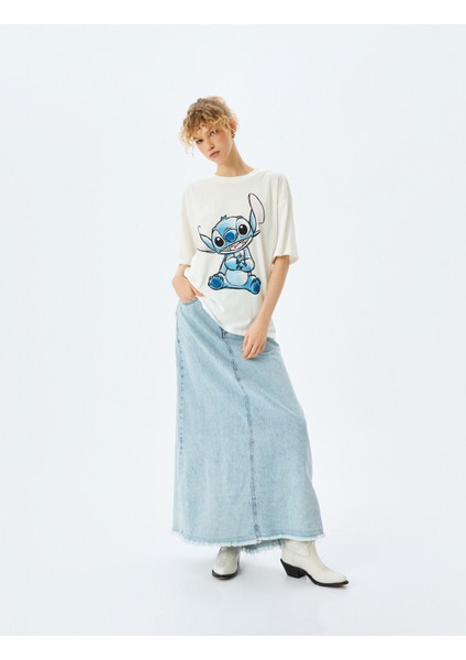 Stitch Lisanslı Baskılı Oversize Kısa Kollu Tişört