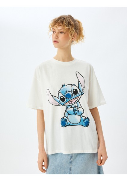 Stitch Lisanslı Baskılı Oversize Kısa Kollu Tişört