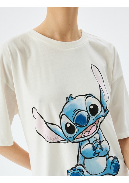 Stitch Lisanslı Baskılı Oversize Kısa Kollu Tişört