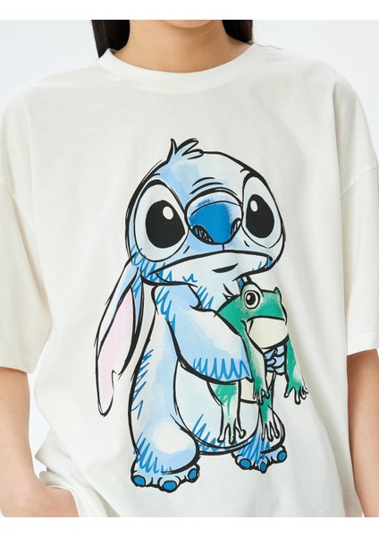 Disney Lisanslı Stitch Baskılı Kısa Kollu Oversze Tişört indirimleri