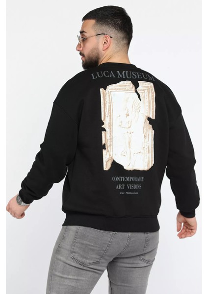 Baskılı Üç Iplik Şardonlu Bisiklet Yaka Erkek Sweatshirt