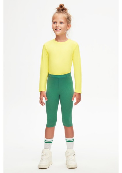 Deniz Yeşili Basic Kız Çocuk Diz Altı Tayt Kapri