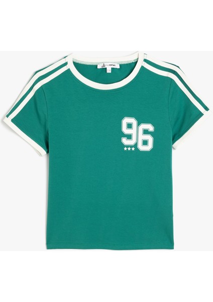 Kolej Baskılı Biyeli Bisiklet Yaka Kısa Kollu Slim Fit Tişört