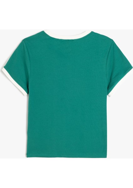Kolej Baskılı Biyeli Bisiklet Yaka Kısa Kollu Slim Fit Tişört