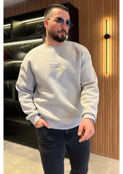 Baskılı Üç Iplik Şardonlu Bisiklet Yaka Erkek Sweatshirt modelleri