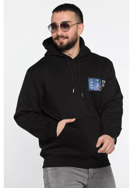 Baskılı Üç Iplik Şardonlu Erkek Kapüşonlu Sweatshirt fırsatları