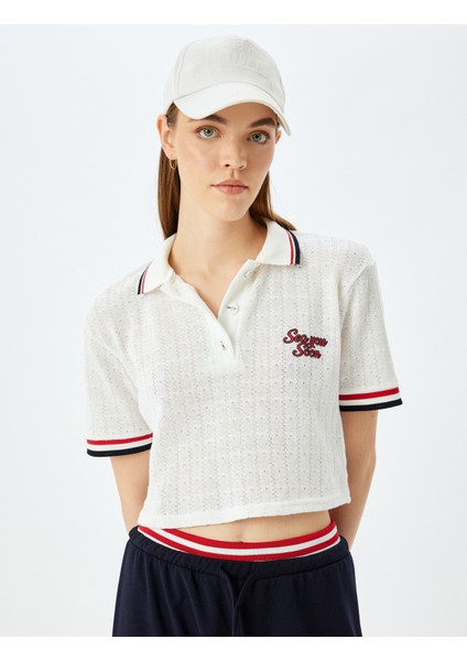 Polo Yaka Kısa Kollu Nakışlı Biyeli Tişört modelleri
