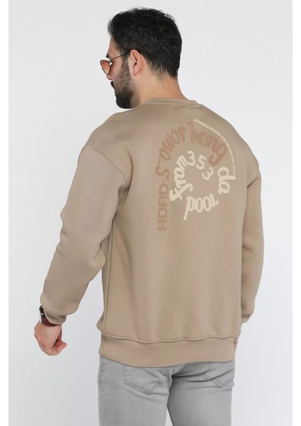 Üç Iplik Şardonlu Yazı Baskılı Erkek Sweatshirt