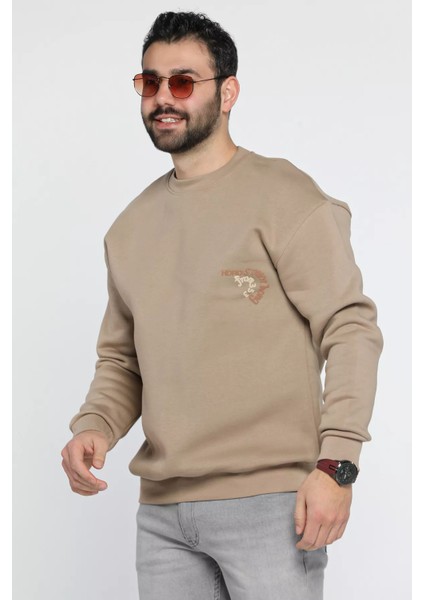 Üç Iplik Şardonlu Yazı Baskılı Erkek Sweatshirt