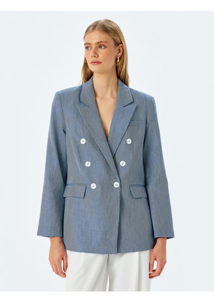 Uzun Kollu Cep Detaylı Kruvaze Blazer Ceket modelleri