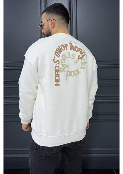 Üç Iplik Şardonlu Yazı Baskılı Erkek Sweatshirt