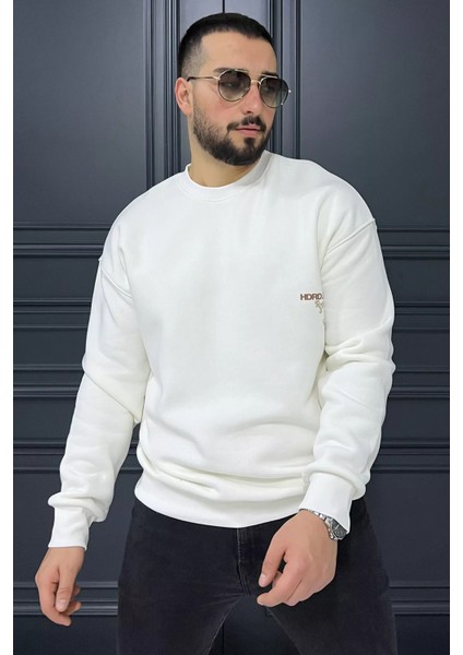 Üç Iplik Şardonlu Yazı Baskılı Erkek Sweatshirt