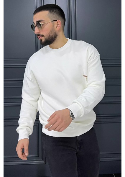 Üç Iplik Şardonlu Yazı Baskılı Erkek Sweatshirt