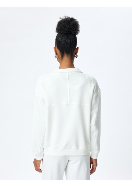 Üç Iplik Uzun Kollu Yarım Fermuarlı Dik Yaka Baskılı Sweatshirt