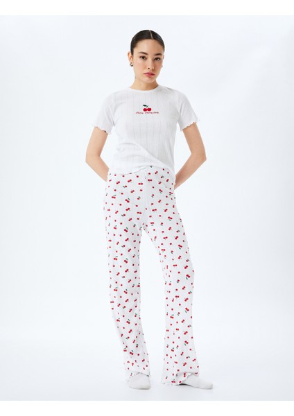 Kiraz Baskılı Pamuk Karışımlı 2'li Pijama Takımı modelleri