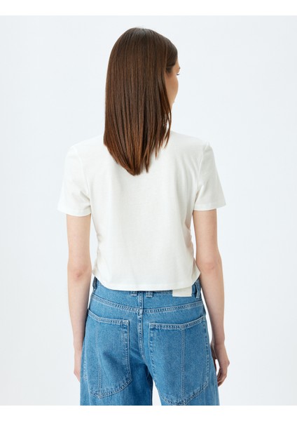 Crop Bisiklet Yaka Kısa Kollu Slim Fit Fiyonklu Tişört