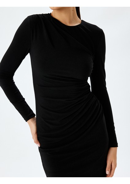 Drape Detaylı Uzun Kollu Mini Kalem Elbise indirimleri