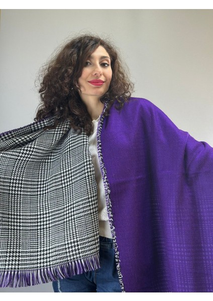 Ekose Püsküllü Çift Taraflı Kadın Şal Tv Bahtaniyesi 180X75 cm fiyatları