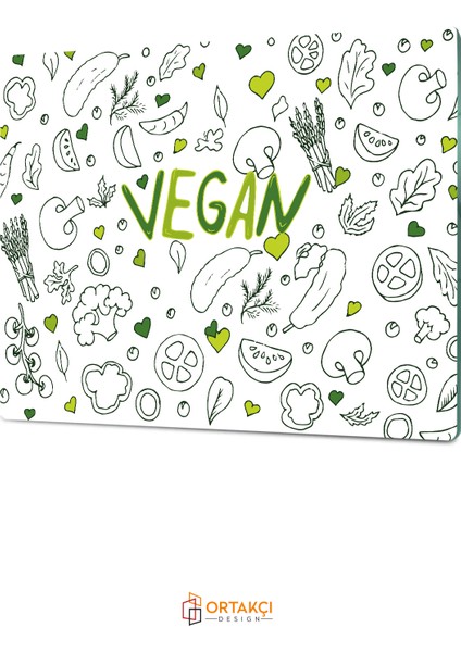 Vegan Desenli Cam Kesme Tahtası - Cam Kesme Tablası | 20CM x 30CM