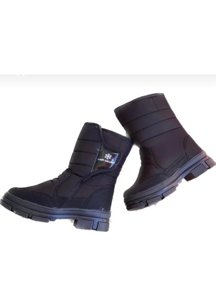 Kadın Siyah Içi Kürklü Termal Cırtlı Su Geçirmez Kar Botu Çizme