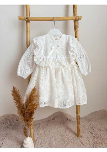 ALYRA Kız Çocuk Beyaz Elbise Bebek Uzun Kollu Dantelli Fiyonklu Fırfırlı Parti Düğün Doğum Günü Astarlı Bayramlık Elbise Çocuk Giyim ALY0290 fiyatları