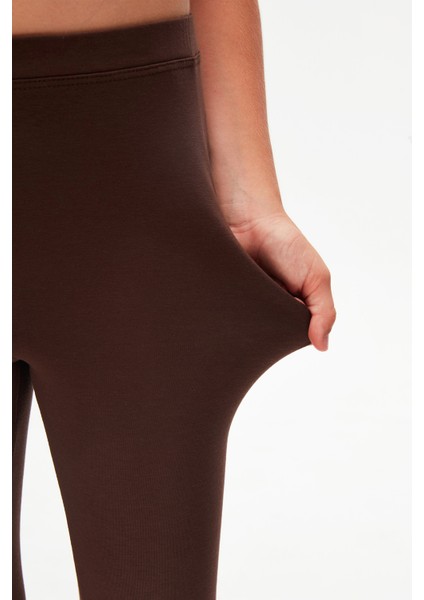 Kahverengi Basic Kız Çocuk Diz Altı Tayt Kapri modelleri