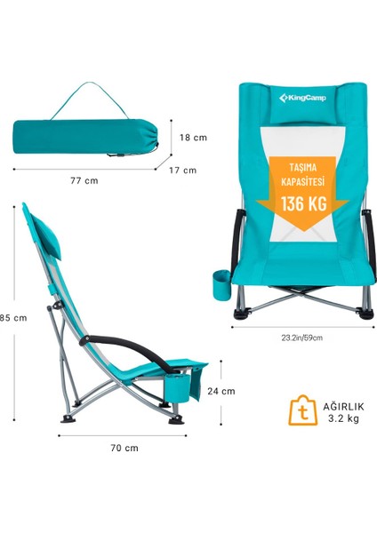 King Camp Kingcamp Lilac High Comfort Plaj ve Dinlenme Sandalyesi Cyan fiyatları