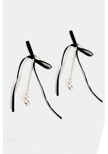 Inci Sallantılı Siyah Fiyonk Küpe modelleri