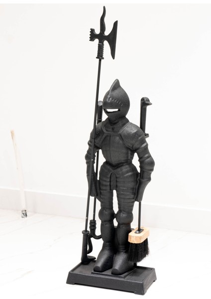 Modern Lüks Şövalye Şömine Kuzine Maşa Kürek Fırça Takımı Renk:siyah