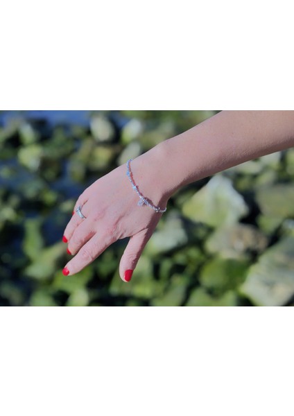 Yıldız Detaylı Gümüş Rengi Zarif Bileklik