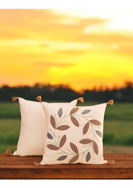 Punch Nakışlı Kırlent Papatya Kahve 43x43 2Adet modelleri