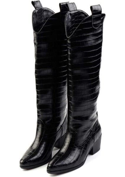 Siyah Kroko Kadın Çizme K03671409011 fiyatları