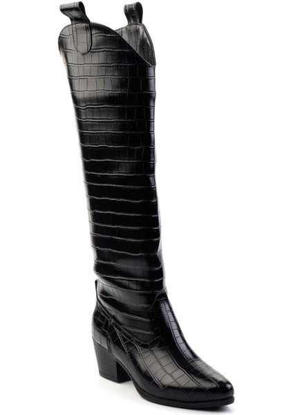 Siyah Kroko Kadın Çizme K03671409011 modelleri