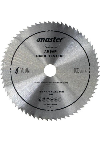 530941 Ahşap Daire Testere Bıçağı 180 mm 70 Diş (Elmassız)