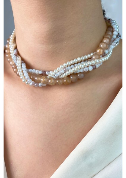 Kristal Boncuk ve Incili Sarmal Kolye - Beyaz fiyatları